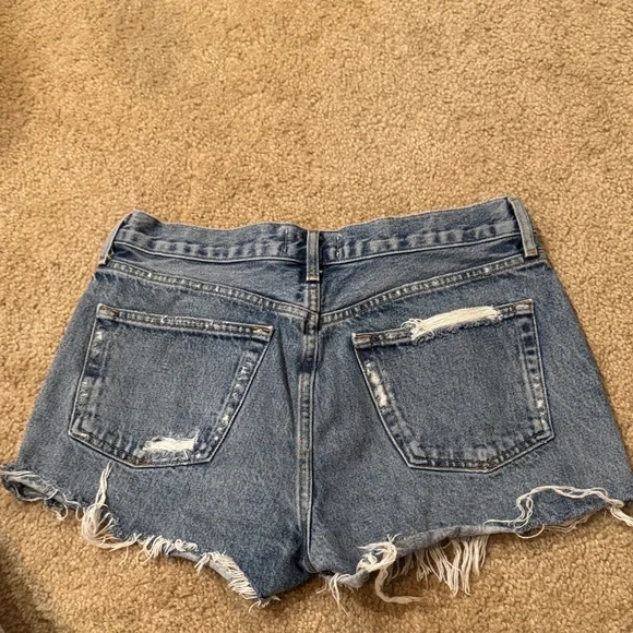 Agolde Distressed Blue Jean Shorts - Picture 3 of 3